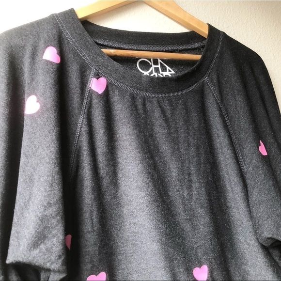 Chaser Pink Heart Cozy Knit Top Cropped Batwing XS - Picture 5 of 12